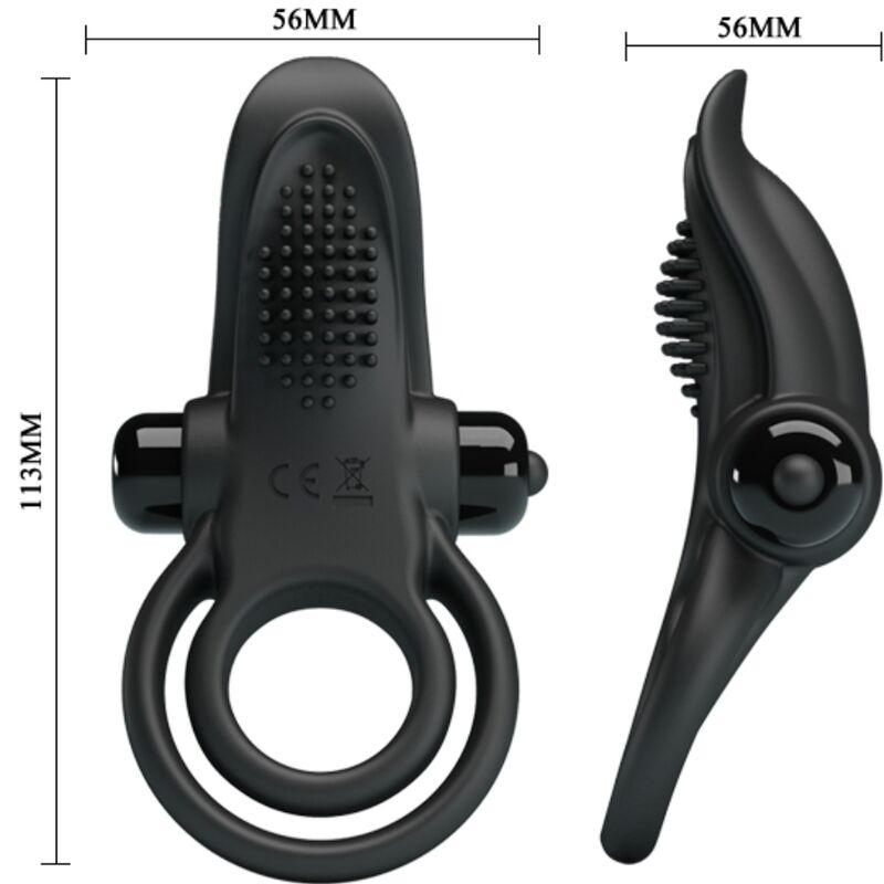 Pretty Love - Doppelter Vibrationsring + Klitorisstimulator 10 Vibrationen Schwarz