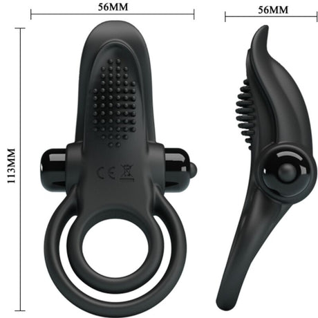 Pretty Love - Doppelter Vibrationsring + Klitorisstimulator 10 Vibrationen Schwarz