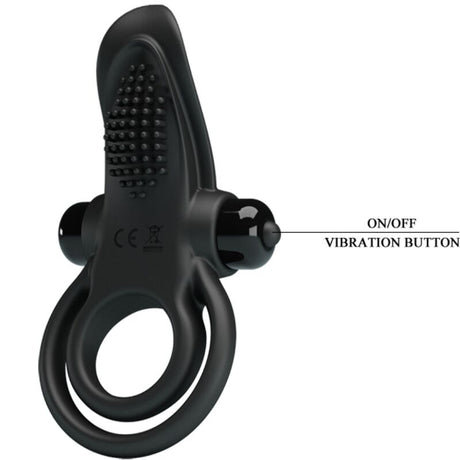 Pretty Love - Doppelter Vibrationsring + Klitorisstimulator 10 Vibrationen Schwarz