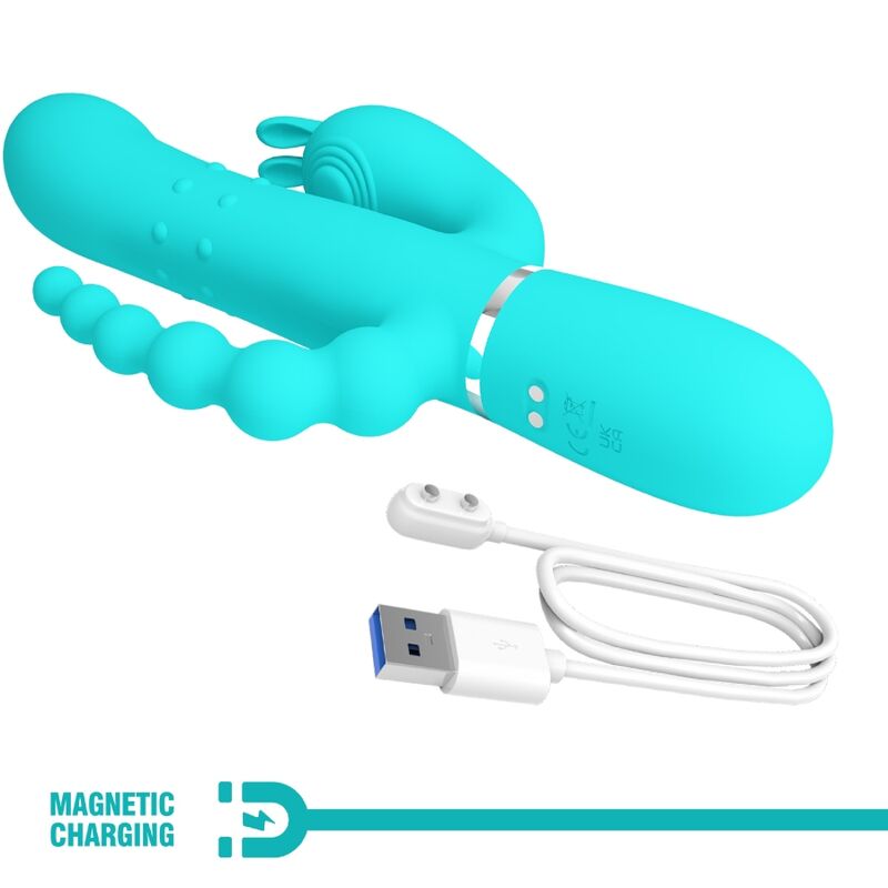 Pretty Love - Cammy 4 in 1 Multifunktions-Dreifacher Rabbit-Vibrator Blau