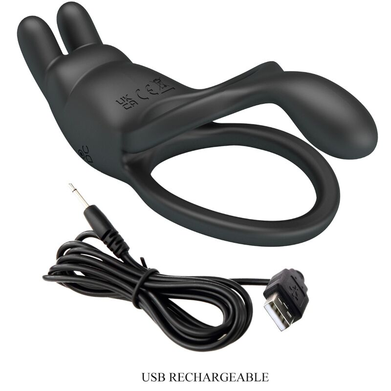 Pretty Love - Seth Doppel-Vibrationsring Rabbit 7 Vibrationen Schwarz