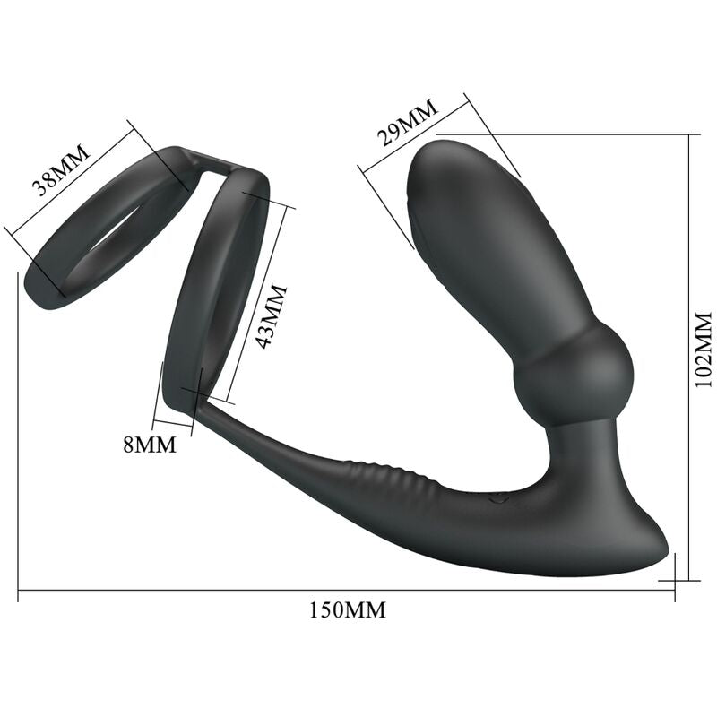 Pretty Love - Emoni Penisring + Anal Plug 12 Vibrationen Schwarz