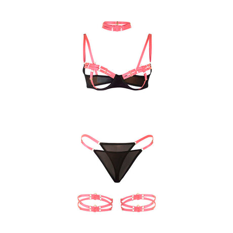 Subblime - 955298 Bh-Set mit Halskette und Beindetails Fluoreszierendes Rosa S/M