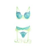 Subblime - 955328 Bh-Set mit Spitze und Strumpfband Grün und Blau L/XL
