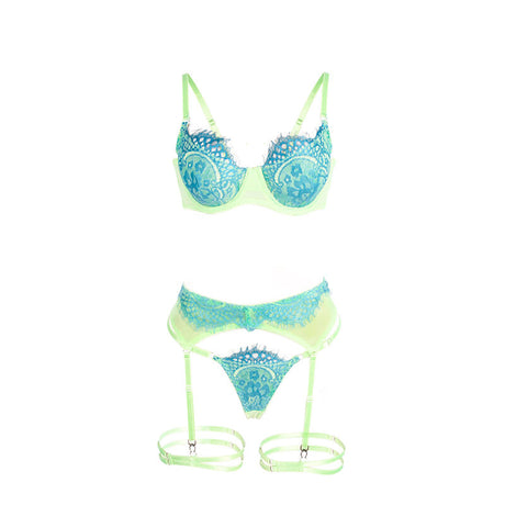 Subblime - 955328 Bh-Set mit Spitze und Strumpfband Grün und Blau L/XL