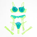Subblime - 955328 Bh-Set mit Spitze und Strumpfband Grün und Blau L/XL