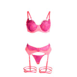 Subblime - 955359 Bh-Set mit Spitze und Strumpfbändern Rosa und Lila S/M
