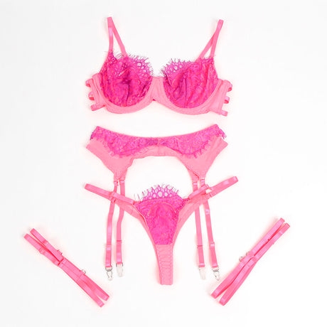 Subblime - 955366 Bh-Set mit Spitze und Strumpfband Rosa und Lila L/XL