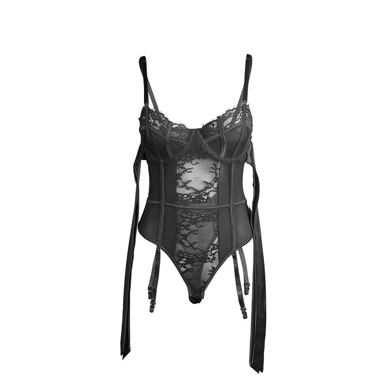 Subblime - 955496 Spitzen-Bodysuit mit Schleifen und Strapsen Schwarz S/M