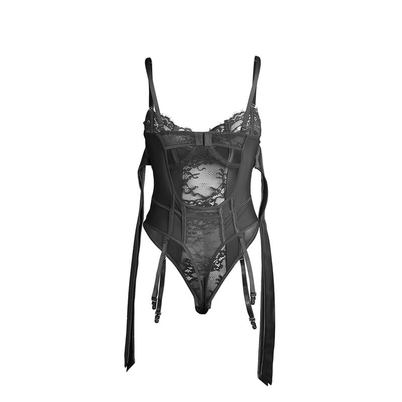 Subblime - 955502 Spitzen-Bodysuit mit Schleifen und Strapsen Schwarz L/XL