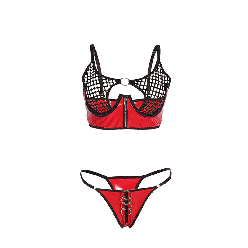 Subblime - 955533 Rotes Lackleder-Netz-Zipper-Bh-Set S/M