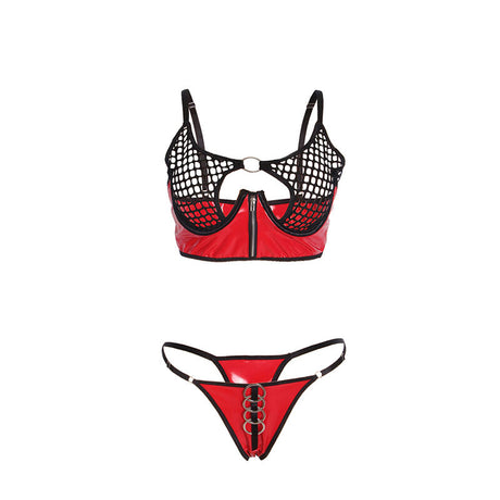 Subblime - 955533 Rotes Lackleder-Netz-Zipper-Bh-Set S/M