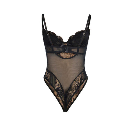 Subblime - 955625 Spitzen-Bodysuit mit Unterteilverschluss Schwarz L/XL