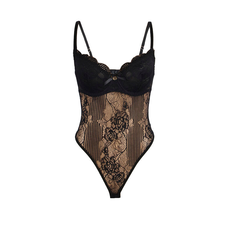 Subblime - 955625 Spitzen-Bodysuit mit Unterteilverschluss Schwarz L/XL