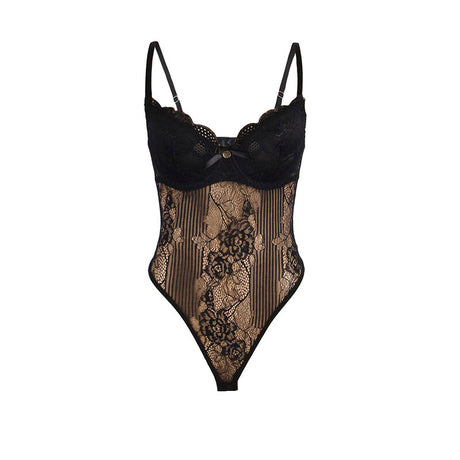 Subblime - 955625 Spitzen-Bodysuit mit Unterteilverschluss Schwarz L/XL