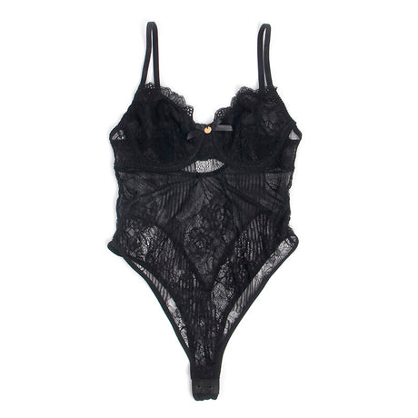 Subblime - 955625 Spitzen-Bodysuit mit Unterteilverschluss Schwarz L/XL