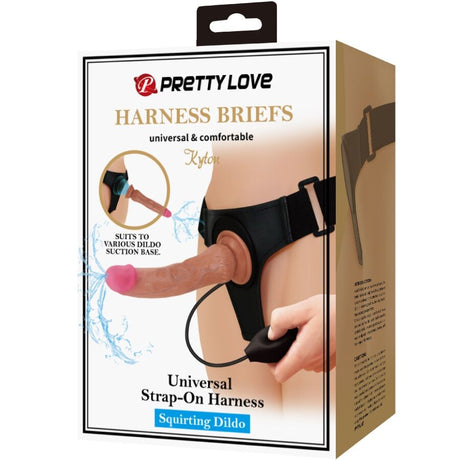 Pretty Love - Kyton Universal Harness Slip mit Squirting Dildo 19 cm Mulato