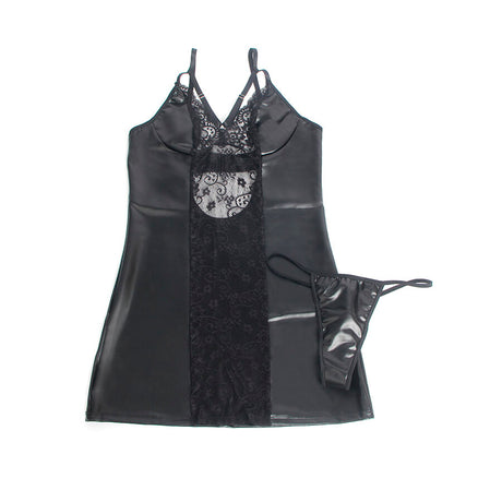 Subblime - 957537 Lederkleid mit Blumenspitze Schwarz L/XL