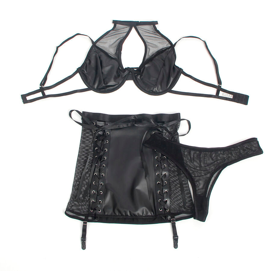 Subblime - 957599 Leder-Bh und Rock-Set Schwarz L/XL