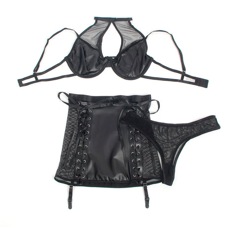 Subblime - 957599 Leder-Bh und Rock-Set Schwarz L/XL