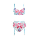 Subblime - 957643 Bh- und Strumpfgürtel-Set mit Blumenstickerei Rosa S/M