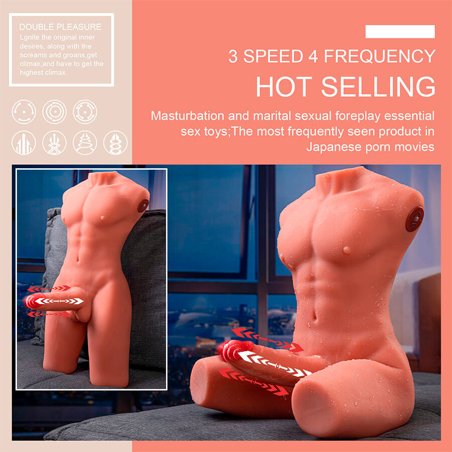 Xise – Jason Halbkörper Realistischer Männlicher Torso mit Stoss- und Vibrationsmöglichkeiten 55 cm