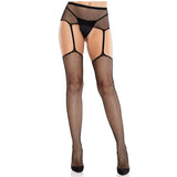 Leg Avenue - Spitzenstrümpfe mit Kreuz und Strumpfgürtel Schwarz