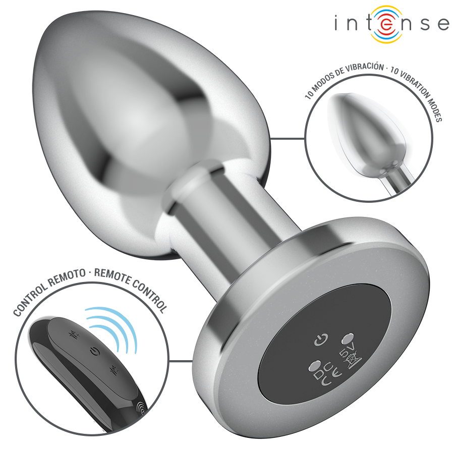 Intense - Anal Plug 10 Vibrationen Metall mit Fernbedienung L