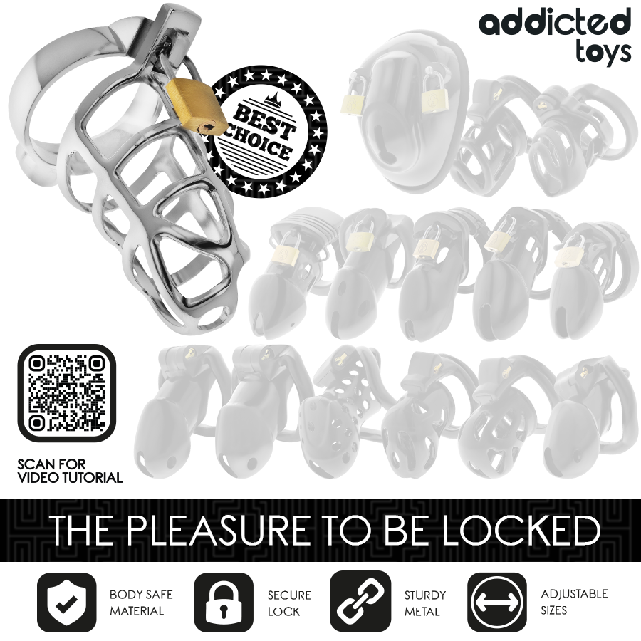 Addicted Toys Locked - Silbernes Schloss Peniskäfig Metall Grösse M
