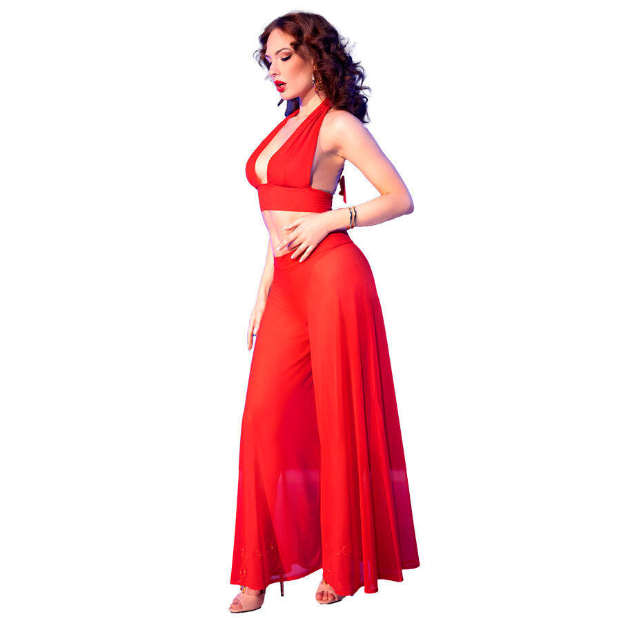 Chilirose - Cr 4857 Rotes Top- und Hosenset, Grösse L