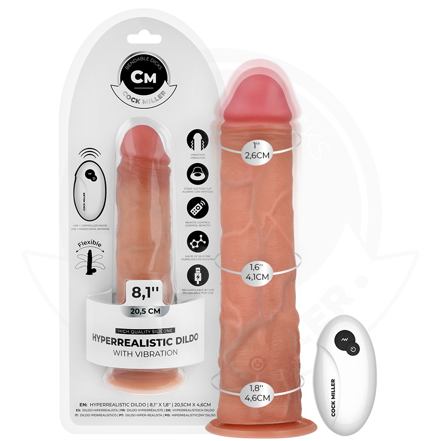 Cock Miller - Realistischer Dildo mit Saugnäpfen und Fernbedienung und Vibration 20,5 cm