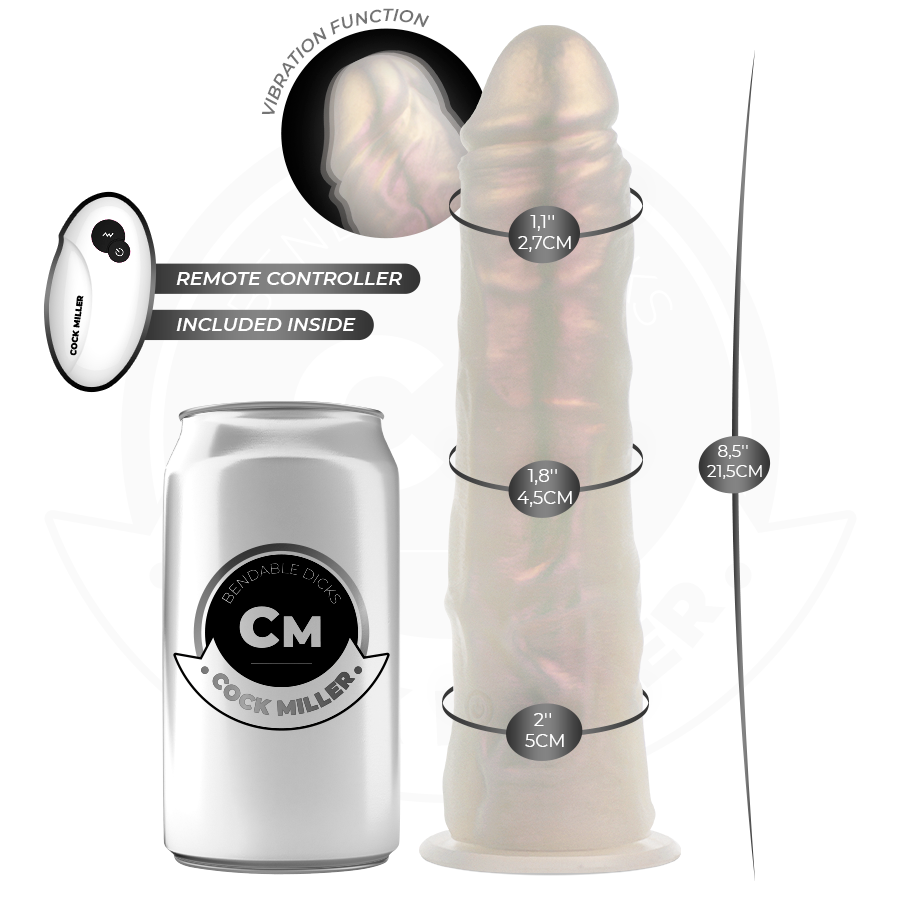 Cock Miller - Dildo mit Saugnäpfen, Lichtern und Vibration mit Fernbedienung Weiss 21,5 cm