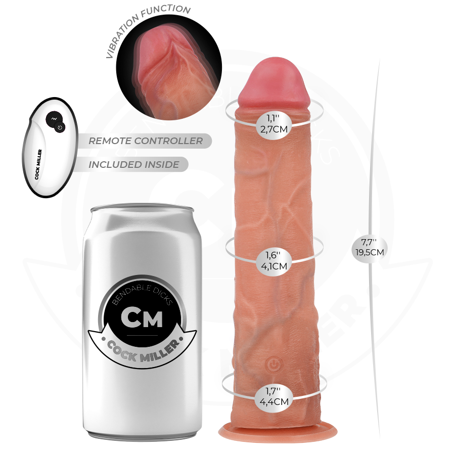 Cock Miller - Realistischer Dildo mit Saugnäpfen und Fernbedienung und Vibration 19,5 cm