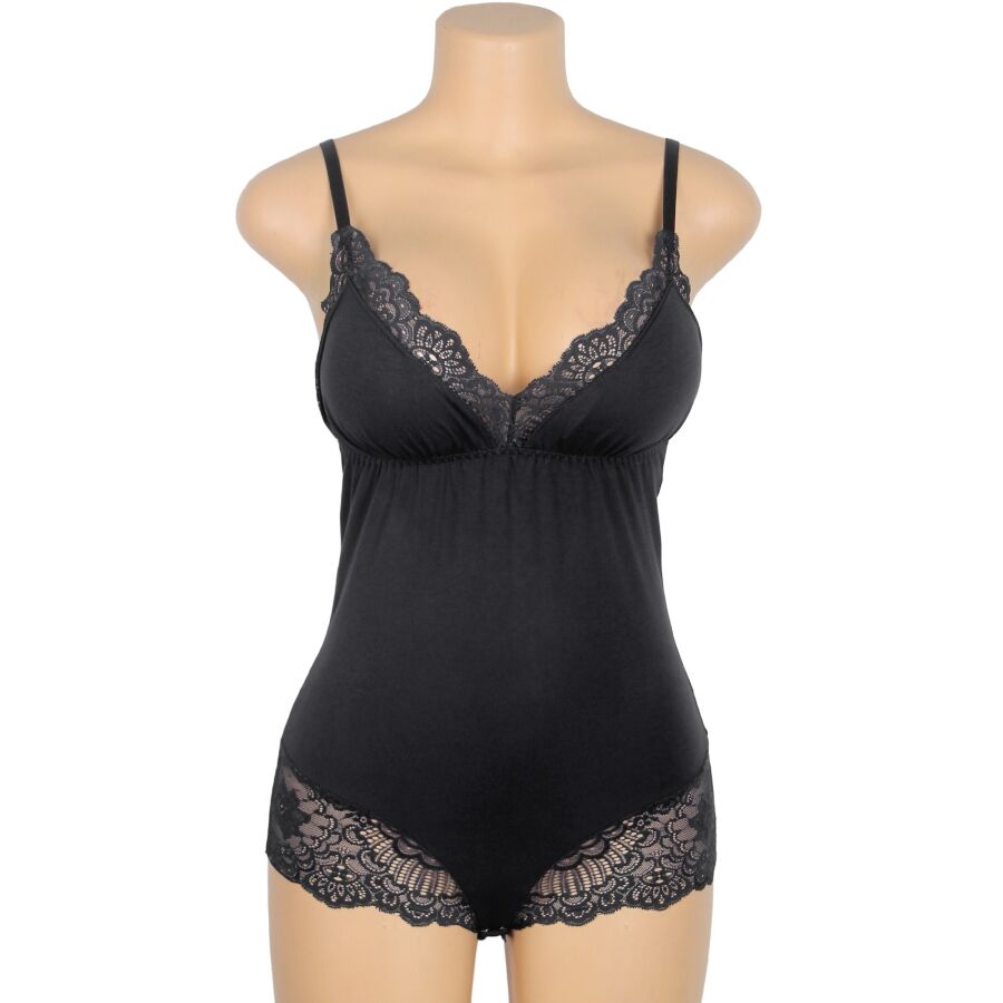 Subblime - Schwarzer Teddy mit Blumenspitzendetail S/M