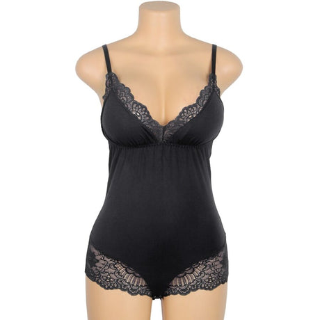 Subblime - Schwarzer Teddy mit Blumenspitzendetail S/M