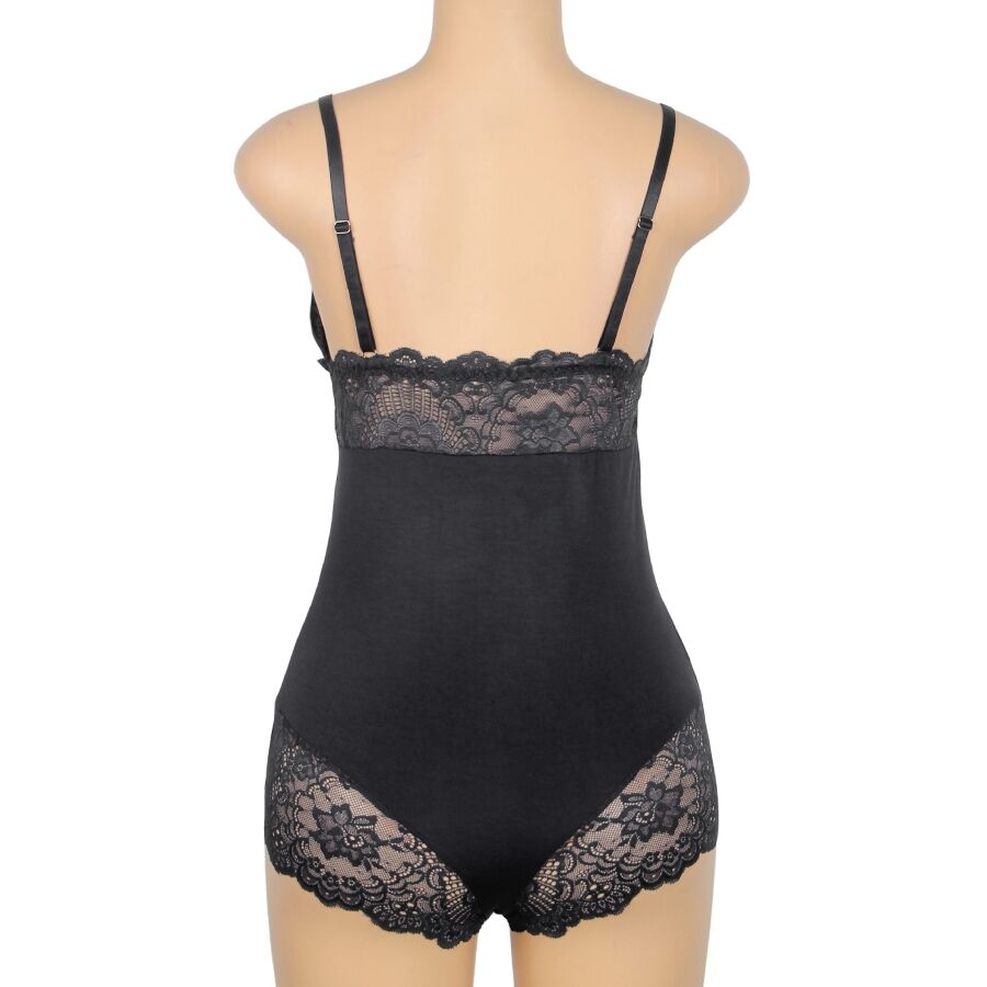 Subblime - Schwarzer Teddy mit Blumenspitzendetail S/M