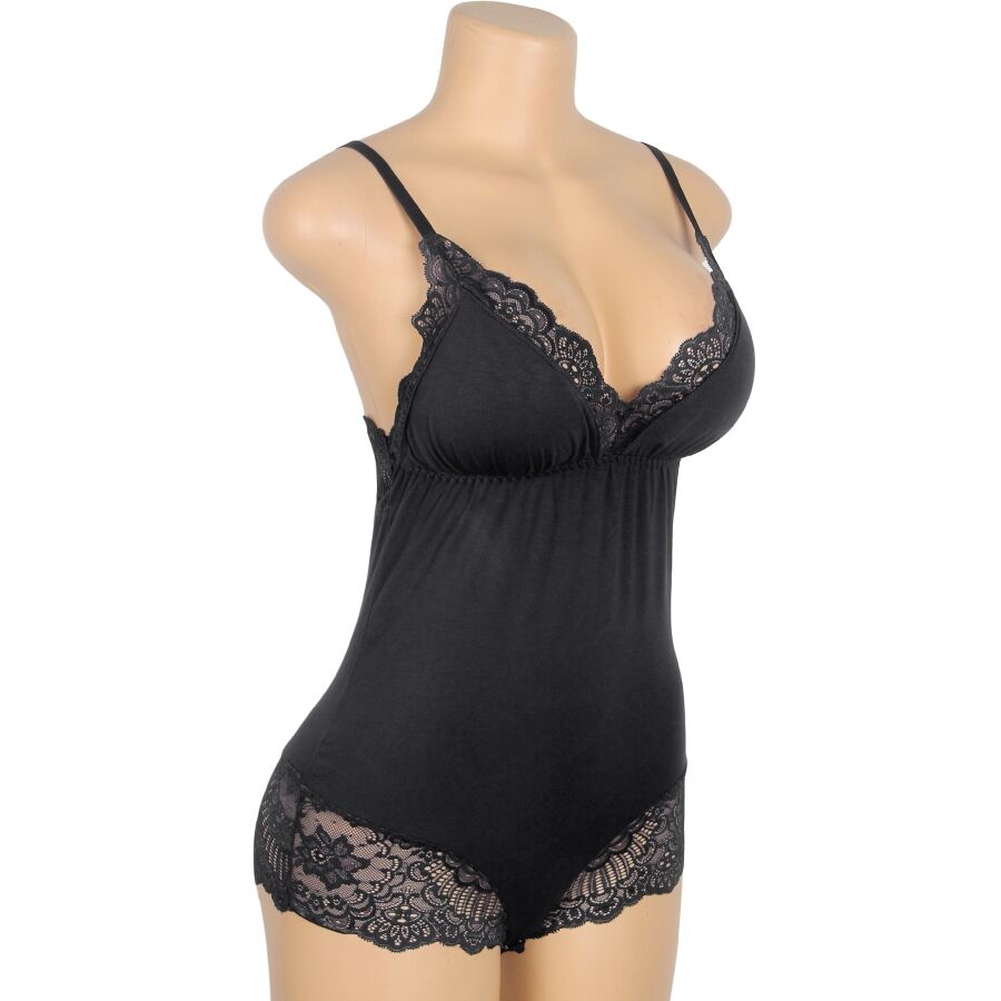 Subblime - Schwarzer Teddy mit Blumenspitzendetail L/XL