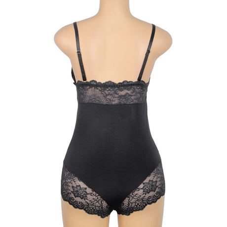 Subblime - Schwarzer Teddy mit Blumenspitzendetail L/XL