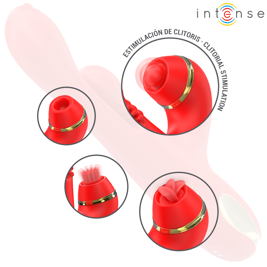 Intense - Katy Multifunktions-Klitoris-Stimulator 4 Austauschbare Köpfe Rot