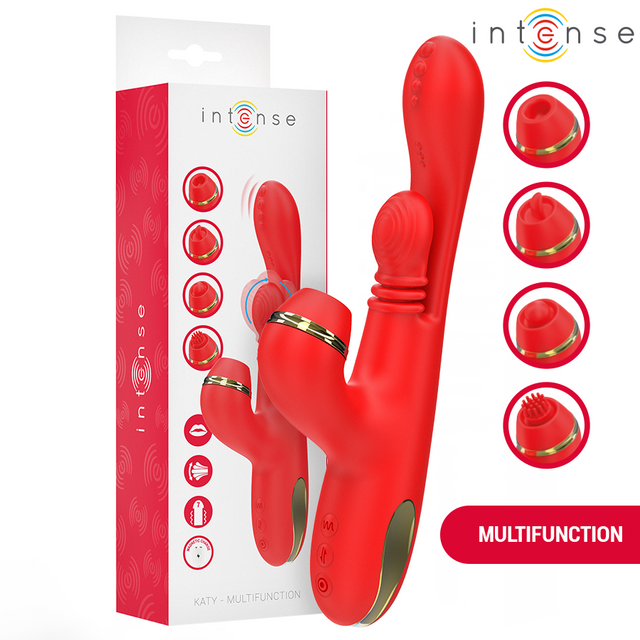 Intense - Katy Multifunktions-Klitoris-Stimulator 4 Austauschbare Köpfe Rot