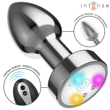 Intense - Vibrierender Analplug aus Metall mit LED-Leuchten und Fernbedienung - Grösse S