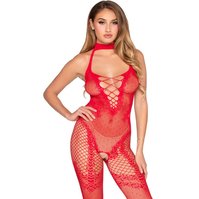 Leg Avenue - 89336 Bodystocking ohne Schritt Rot - Eine Grösse