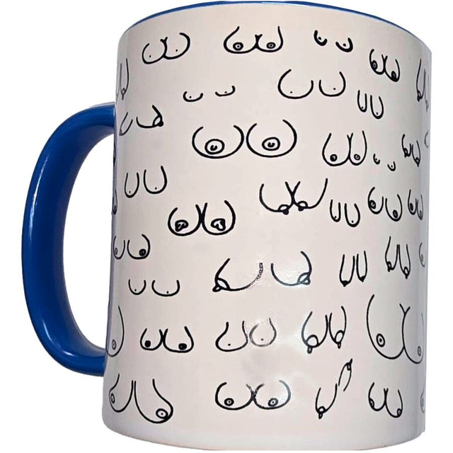 Diablo Picante - Weisse Titten-Tasse mit Blauem Henkel 370 ml