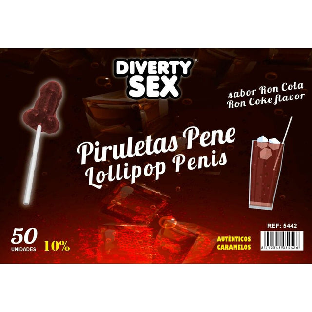Diablo Goloso – 50 Penis-Lollipops Ron-Cola-Geschmack 10 % Alkohol
