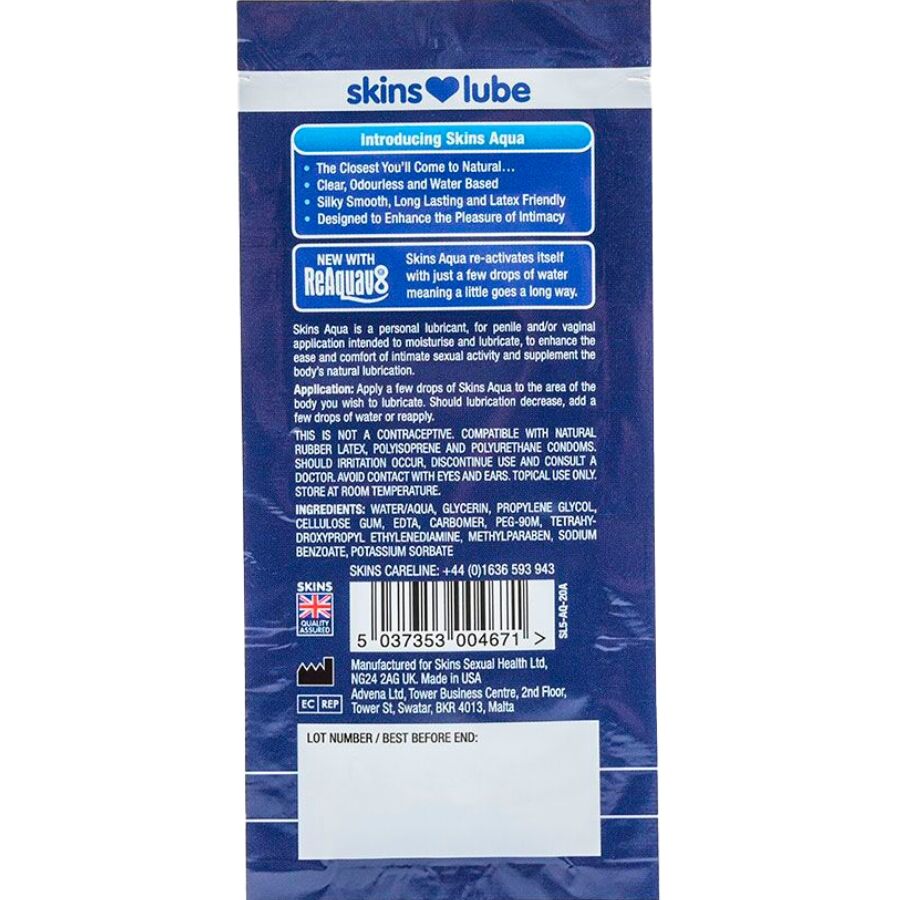 Skins - Aqua Gleitmittel auf Wasserbasis, Einzeldosis 5 ml