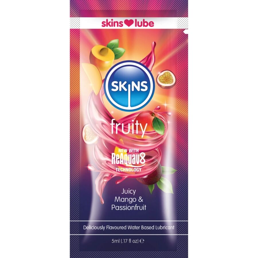 Skins – Fruchtiges, Wasserbasiertes Gleitmittel Mango & Passionsfrucht, Einzeldosierung 5 ml