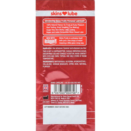 Skins – Fruchtiges, Wasserbasiertes Gleitmittel Erdbeere, Einzeldosierung 5 ml