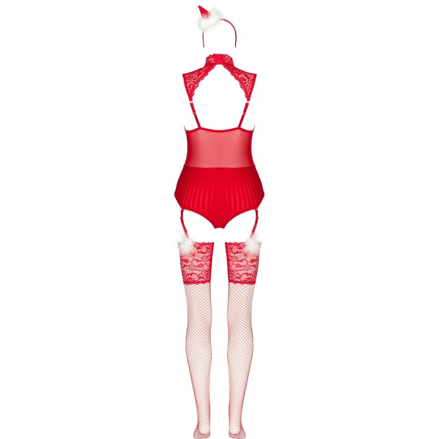 Livco Corsetti Fashion - Limpid Snowflakes Lc 90604 Body + Strümpfe + Weihnachtsstirnband S/M
