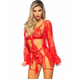 Leg Avenue - 86123 Teddy- und Strumpfband-Bademantel-Set, Rot, Grösse S