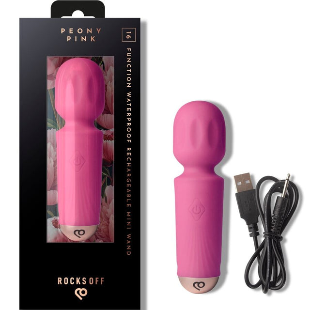 Rocks-Off - Wiederaufladbarer Mini-Zauberstab mit 16 Funktionen, Pfingstrosenrosa